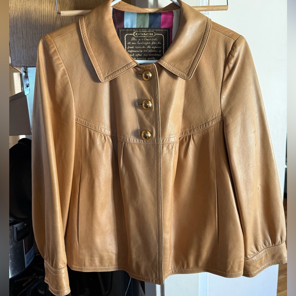 Coach Brown Camel Leather Jacket Size 8 3/4 sleeve